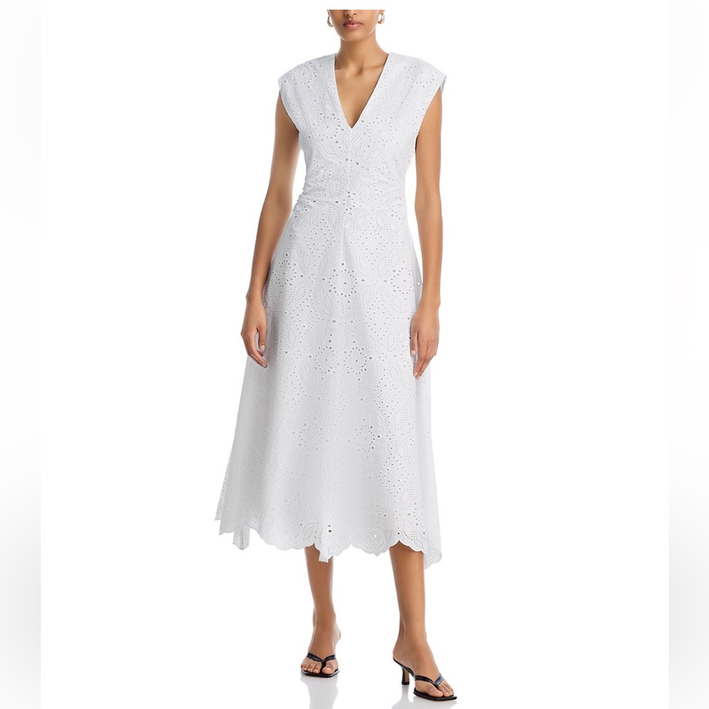Veronica Beard Aven Eyelet Midi Dress White Sleeveless V-Neck Size 6 NWT
